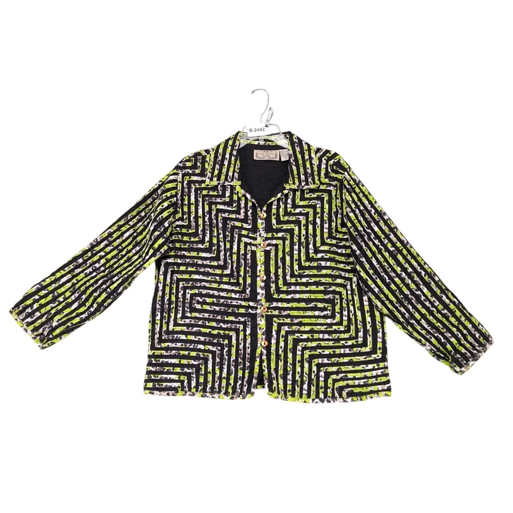 Life Style Black Geometric Applique Jacket Womens Plus Size 1X Art-To-Wear Indie